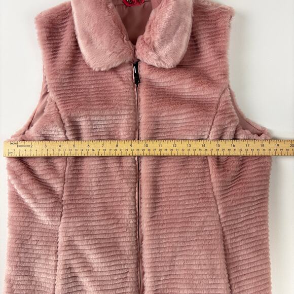Liz Claiborne Blush Pink Ribbed Faux Fur Full Zip Reversible Vest w/ Pockets MED - Picture 10 of 12